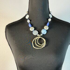 Blue beads with silver metal design necklace